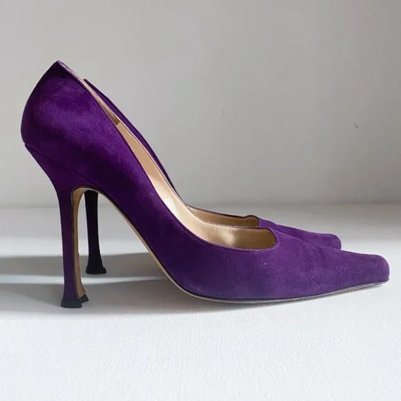 Vintage Manolo Blahnik Royal Purple Suede Classic Heels 38.5 - Picture 4 of 12